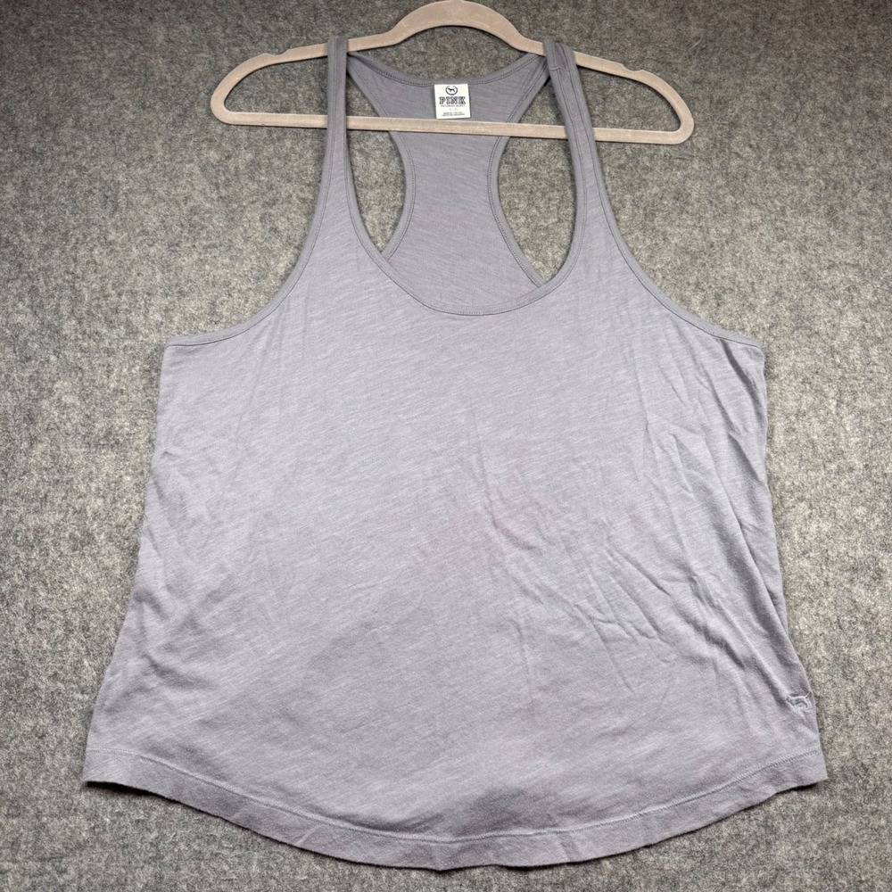 Pink Victoria's Secret Racerback Tank Top Gray Slub Knit Women Large 10854208